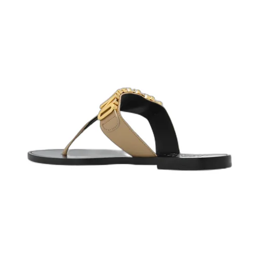 Logo-Plaque Leather Thong Sandals