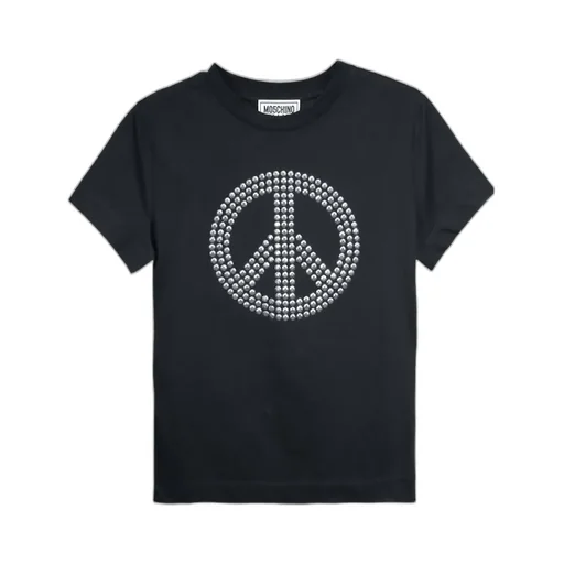 Peace Sign-Motif Crewneck T-Shirt