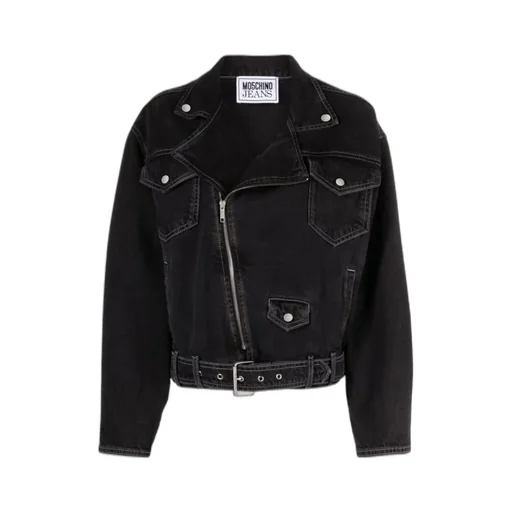 Zipped Belted Denim Biker Jacket