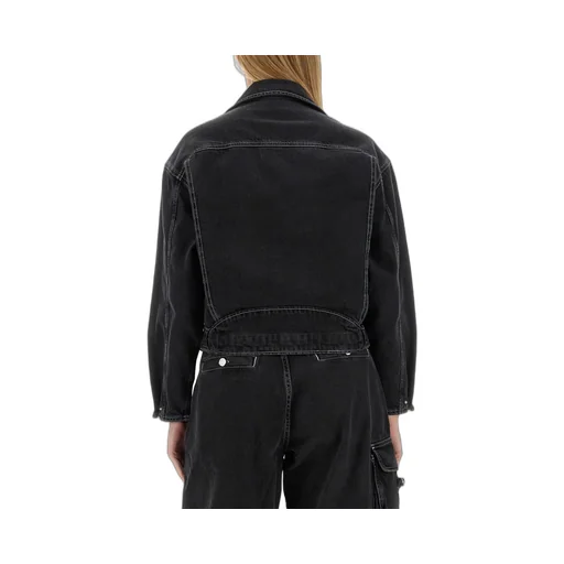 Zipped Belted Denim Biker Jacket