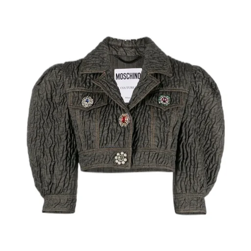 Crystal-Embellished Buttoned Cropped Jacket