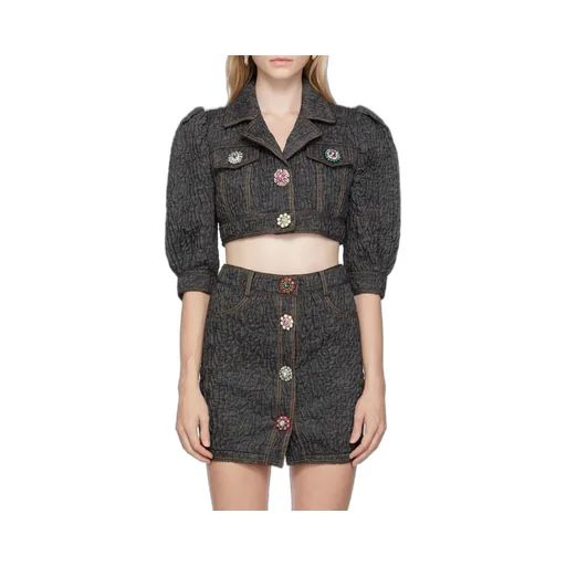 Crystal-Embellished Buttoned Cropped Jacket