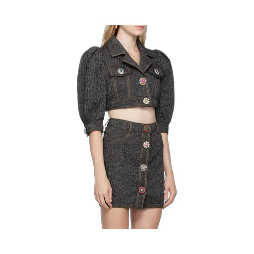 Crystal-Embellished Buttoned Cropped Jacket