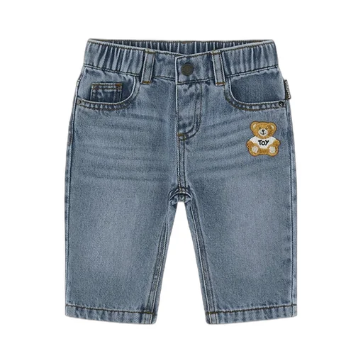 Teddy Bear-Embroidered Denim Jeans