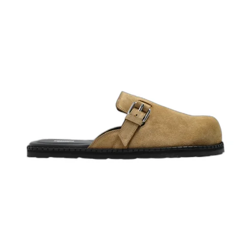 Buckle Detailed Round Toe Mules