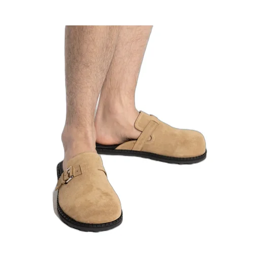 Buckle Detailed Round Toe Mules
