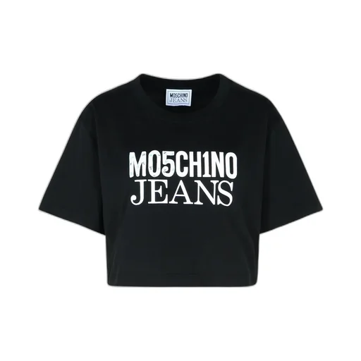 Jeans Logo Printed Cropped Jersey T-Shirt