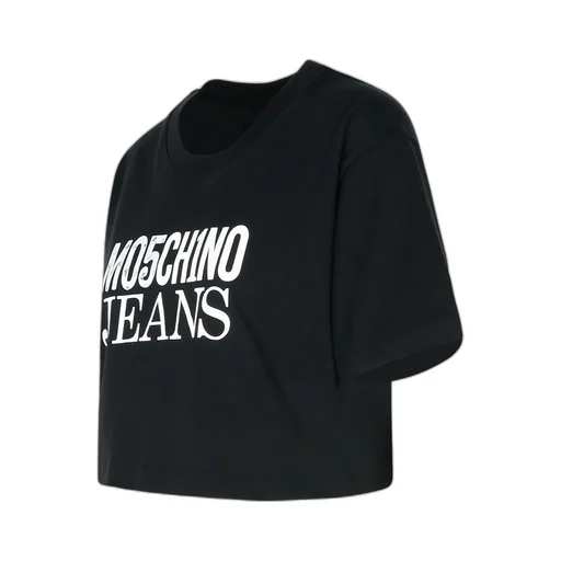 Jeans Logo Printed Cropped Jersey T-Shirt