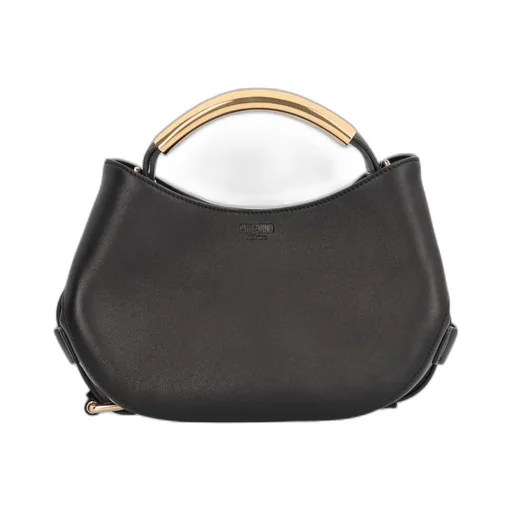 Curved-Handle Leather Tote Bag