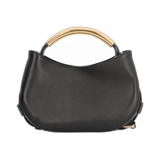Curved-Handle Leather Tote Bag