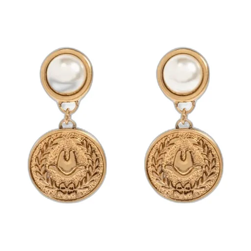 Pearl-Embellished Coin Earrings
