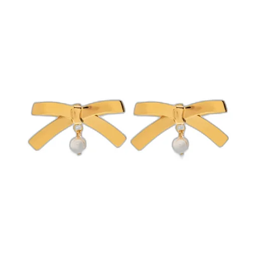 Bow-Shape Pearl-Embellishment Earrings