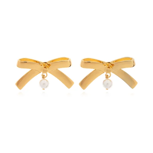 Bow-Shape Pearl-Embellishment Earrings