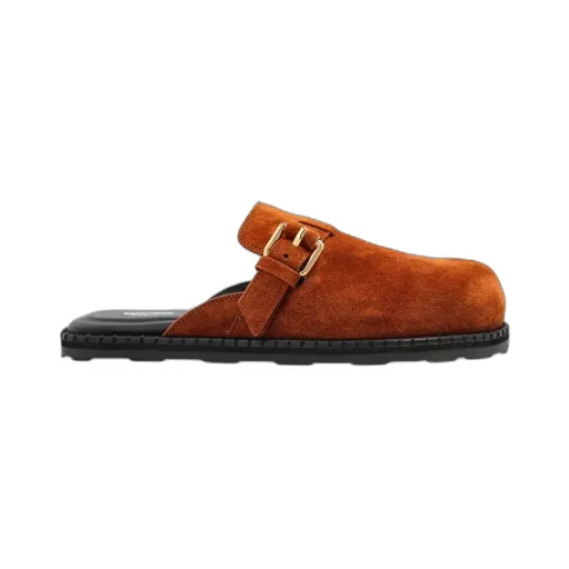 Buckle-Fastening Suede Mules