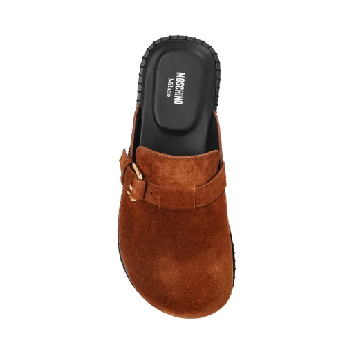 Buckle-Fastening Suede Mules