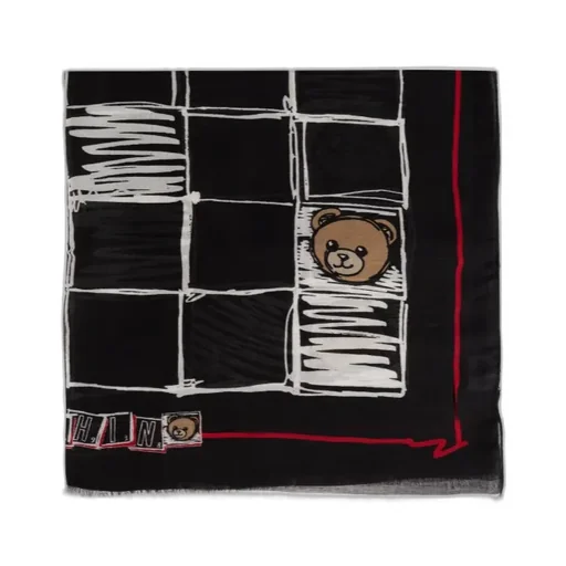 Teddy-Print Grid Scarf