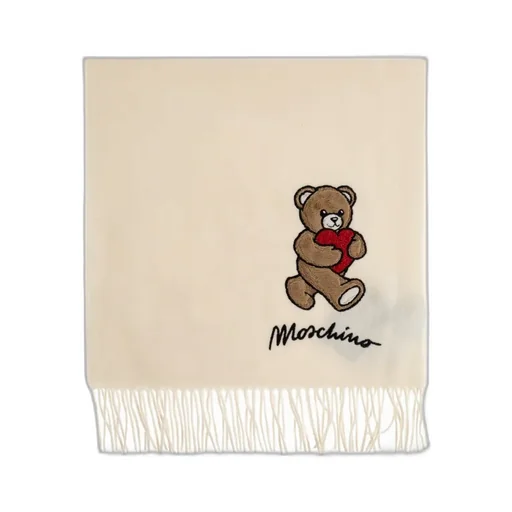 Teddy-Heart Embroidered Wool Scarf