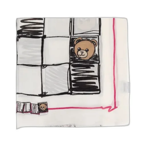 Teddy-Print Chessboard Scarf