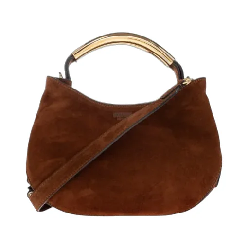Curved-Handle Suede Tote Bag