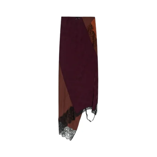 Checked Lace-Trimmed Asymmetric Skirt