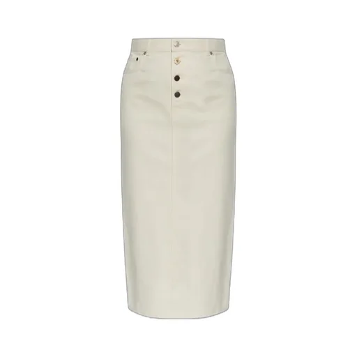 Button-Fastening Denim Skirt