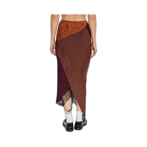 Checked Lace-Trimmed Asymmetric Skirt