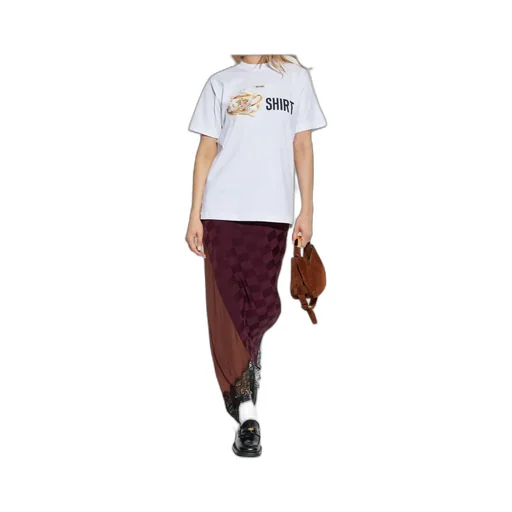 Checked Lace-Trimmed Asymmetric Skirt