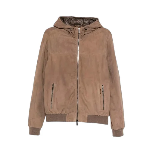 Suede Hooded Bomber Jacket