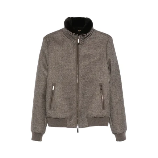 Shearling-Collar Zip-Front Jacket