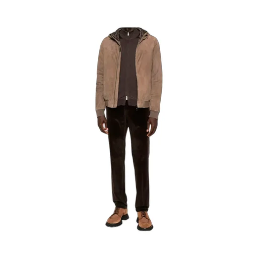 Suede Hooded Bomber Jacket
