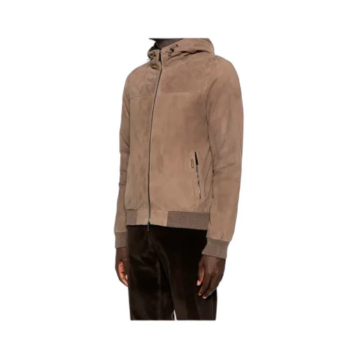 Suede Hooded Bomber Jacket