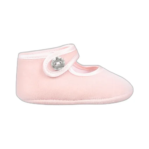 Button-Strap Velvet Crib Shoes