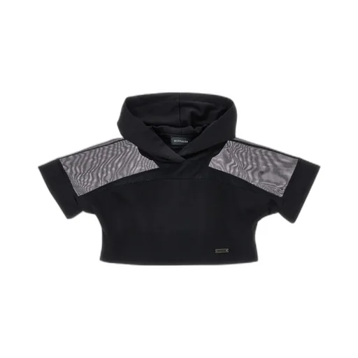 Sheer-Trimmed Cropped Hoodie