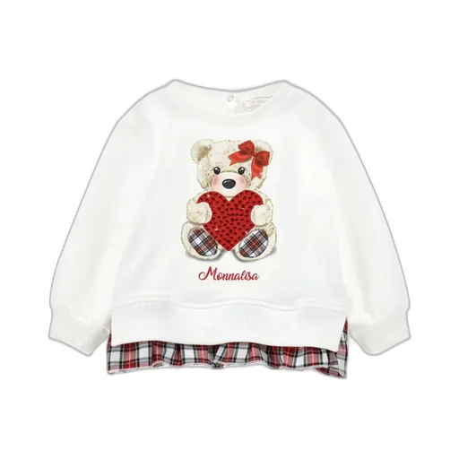 Teddy Bear Sweatshirt With Plaid Ruffles