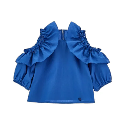 Round-Neck Ruffled Cut-Out Top