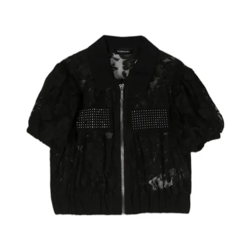 Lace Short-Sleeve Zip Shirt