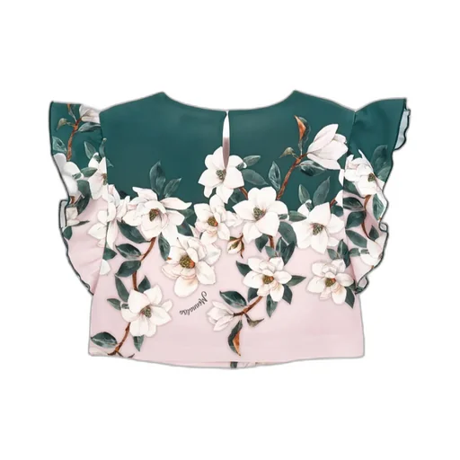 Floral Short-Sleeve Ruffled Blouse