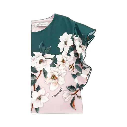 Floral Short-Sleeve Ruffled Blouse