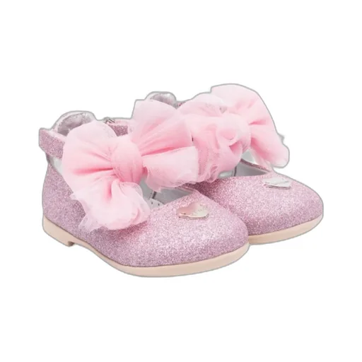 Oversized-Bow Glitter Ballerina Shoes