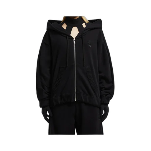 Zip-Up Eyelet Cotton Hoodie