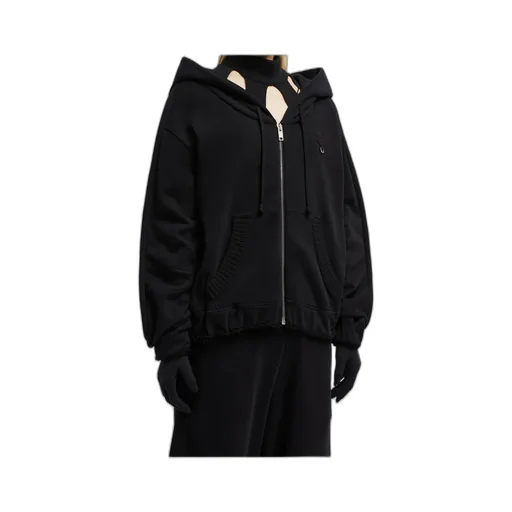 Zip-Up Eyelet Cotton Hoodie