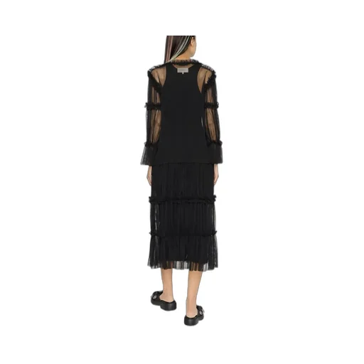 Sheer Long-Length Ruffle-Trim Dress