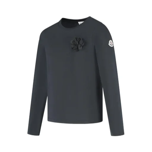Long Sleeved Flower-Appliqué T-Shirt