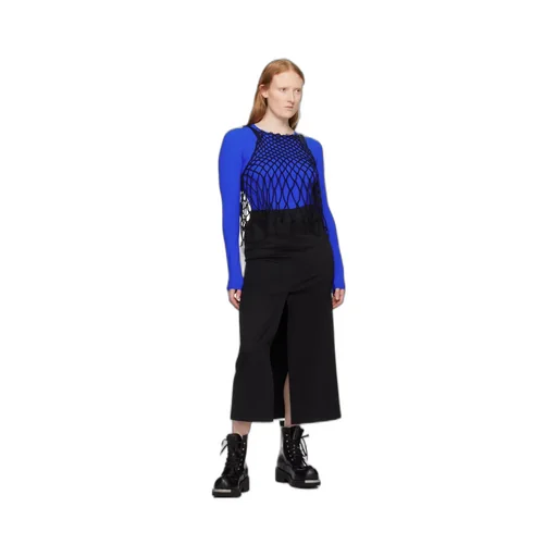 High-Waist Twill Midi Skirt