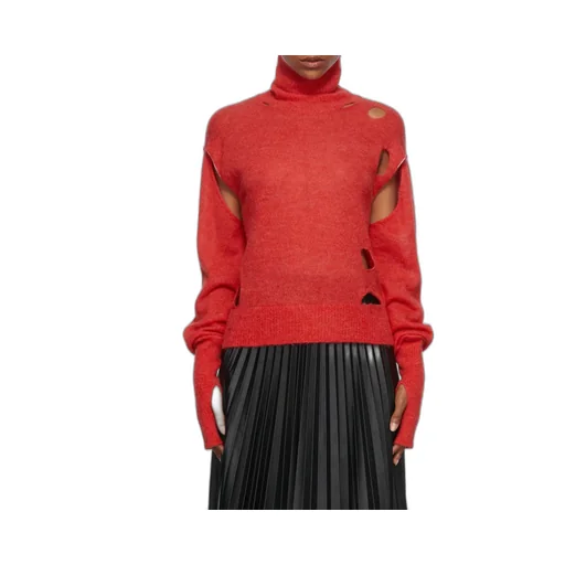 Distressed Turtleneck Knitted Sweater