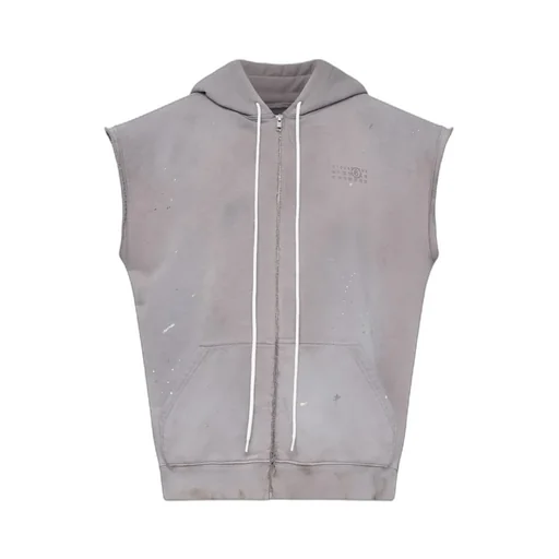 Numbers-Motif Drawstring Hoodie Vest