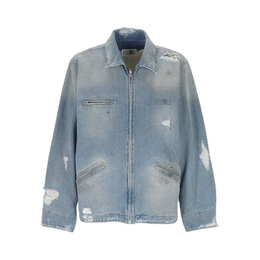 Distressed Zip-Up Denim Jacket
