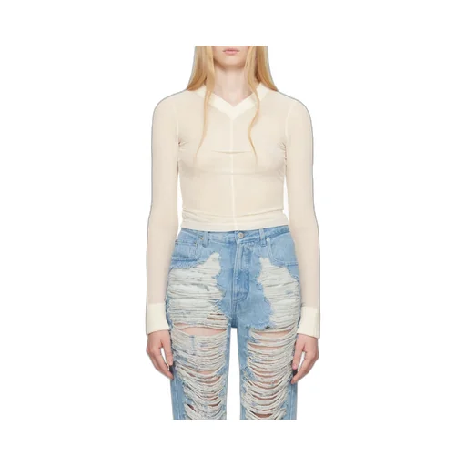 Elastic Jersey Mesh Long-Sleeved Sweater