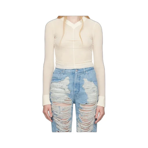 Elastic Jersey Mesh Long-Sleeved Sweater
