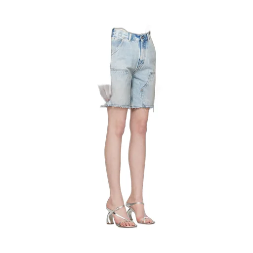 Numbers-Motif Denim Shorts